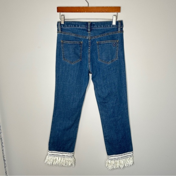 Tory Burch Connor Crop Fringe Hemmed Jeans Size 26 Beach Vacation Resort Holiday - Picture 4 of 13